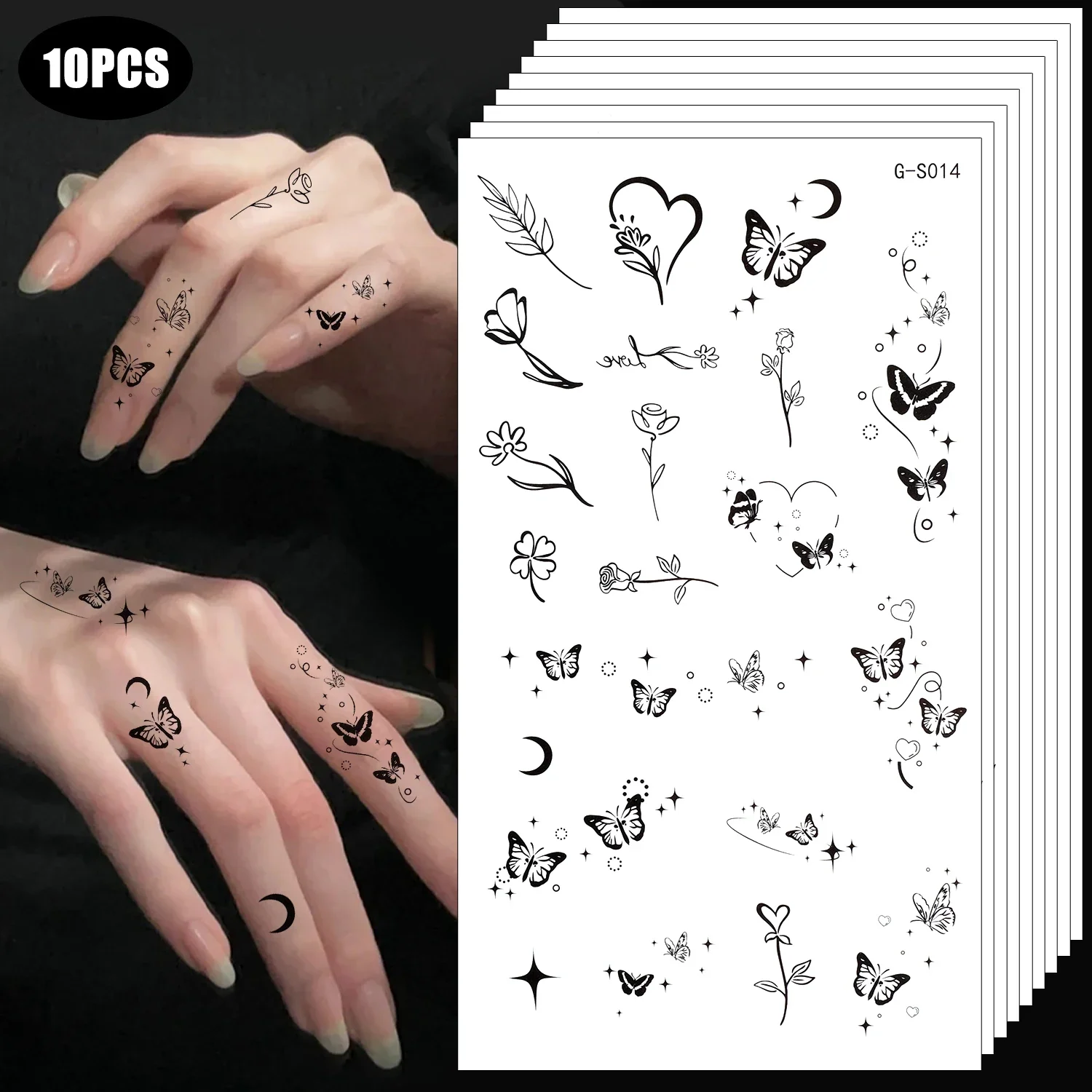 Waterproof Black Temporary Tattoo Stickers Set of 10