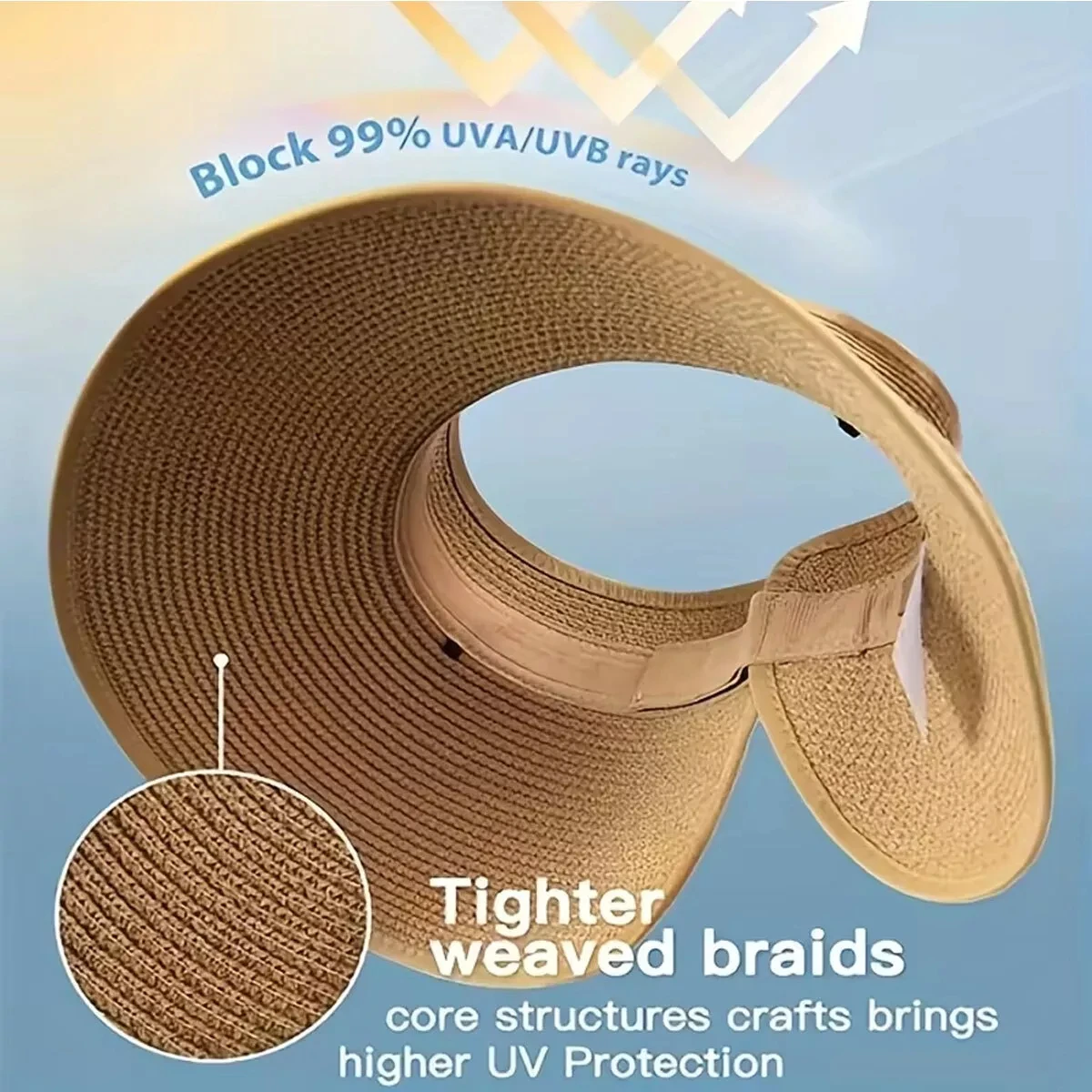 Roll-Up Sun Visor Straw Hat Sunscreen Sun Cap Sunshade Big-Edge Foldable Hat Outdoor Wide Brim Straw Visor