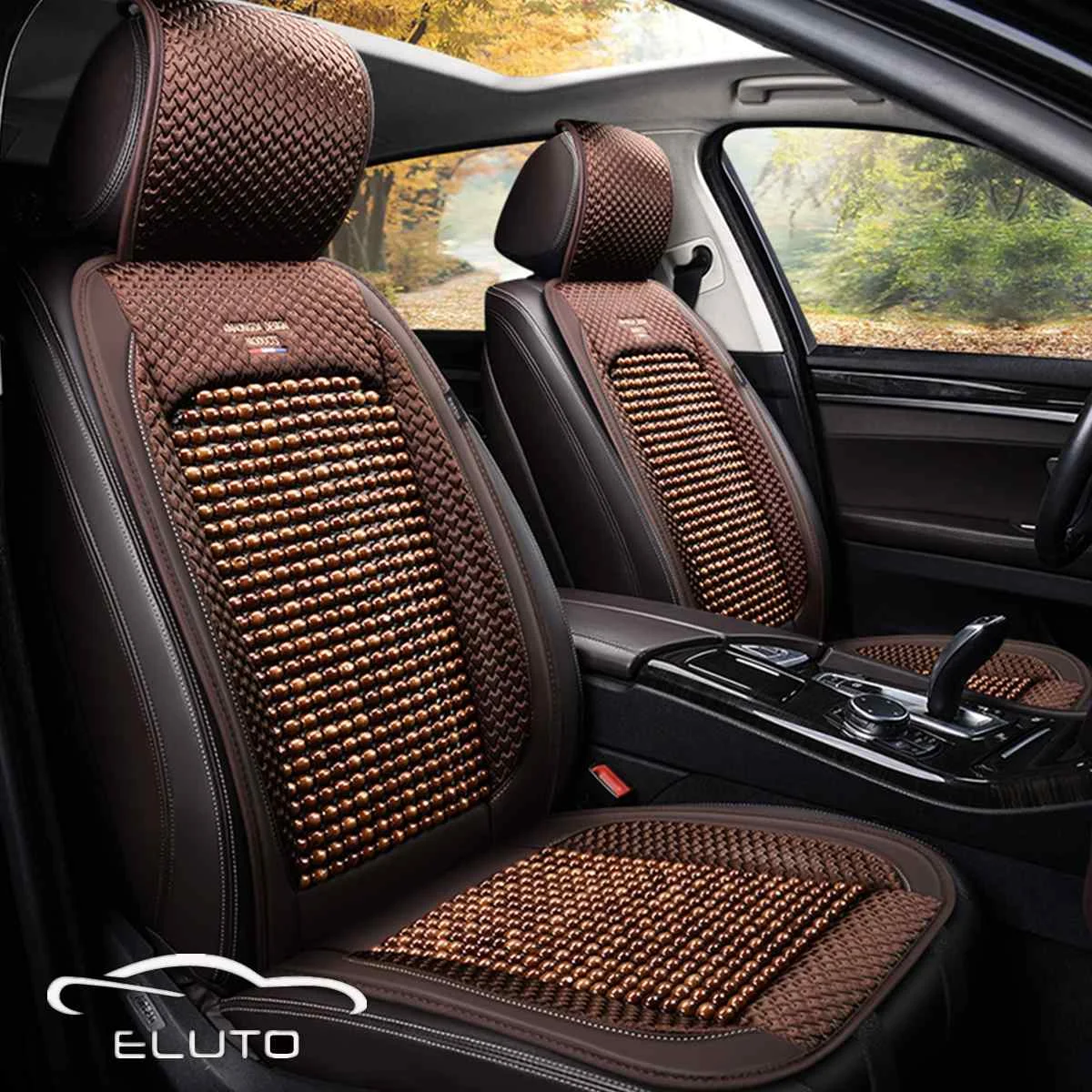 Leather Bamboo Car Seat Covers Mat Wooden Bead Seat Cushion Summer Cool Auto Seat Mat Pad Breathable
