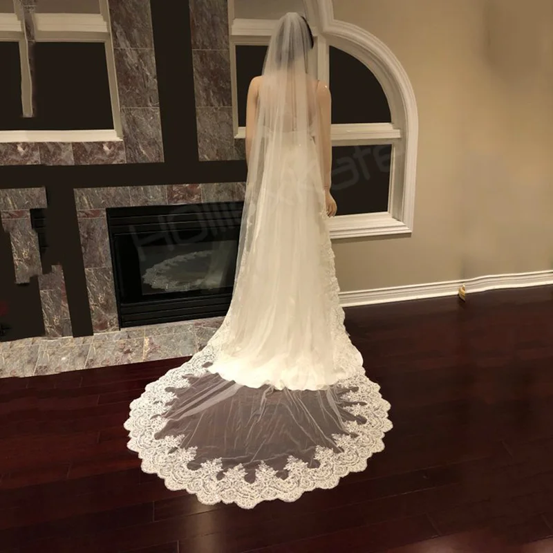

Lace wedding veil cathedral ivory veil long bridal accessories wedding bridal applique lace white wedding tops women