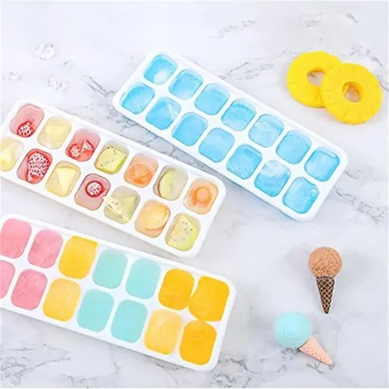 2/4pcs 14 Grids Fruit Ice Maker Ice Cube Trays Reusable Silicone Ice Cube Mold Lids for Home Kitchen Tools Suitable Freezer