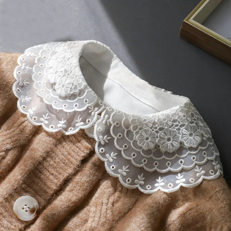 

Lace Lapel Embroidery Fake Collars Women Shirt Detachable Collar Sweater Blouse Tops False Collar Women's Clothes Accessories