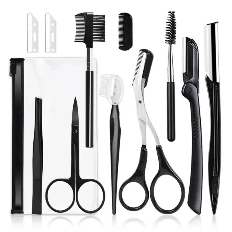 4-11 PCS Eyebrow Trimmer Set Eyebrow Razor Scraping Comb Razor Clip Scissors Tweezers Makeup Tools Sets