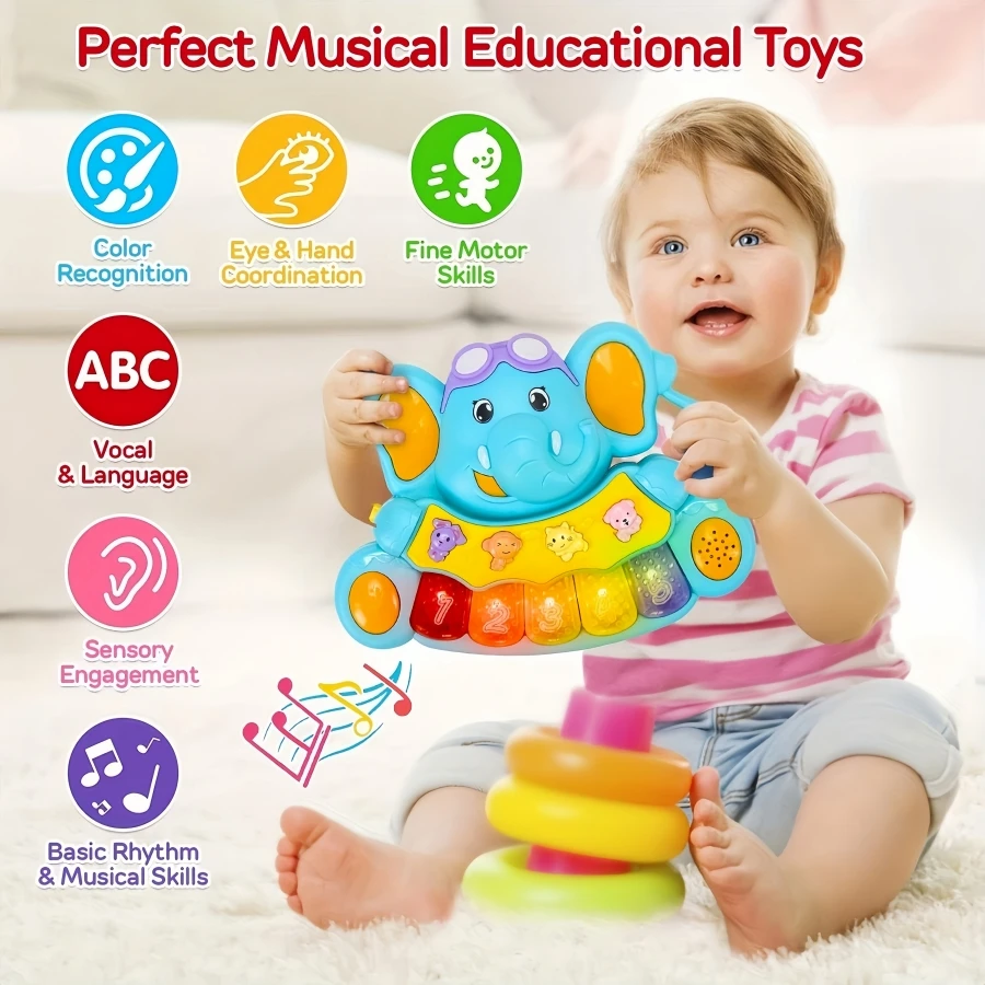 Baby Piano Toys, Elephant Music Baby Toys 18 Months Early Learning Educational Piano Keyboard Baby Toys For Baby Girls Piano Toy 6