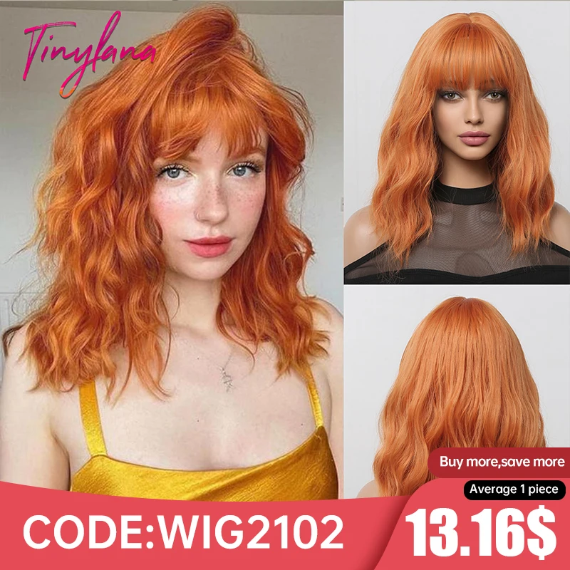 

Ginger Orange Copper Short Curly Synthetic Hair Wigs with Bangs for Women Afro Cosplay Party Natural Wave Bob Wig Heat Resistant