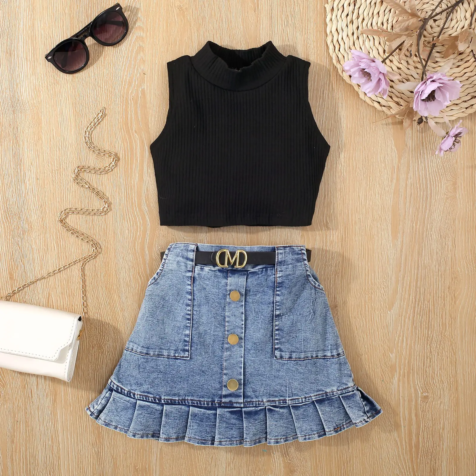 Girl's 2pc Fashion Top with Skirt 2