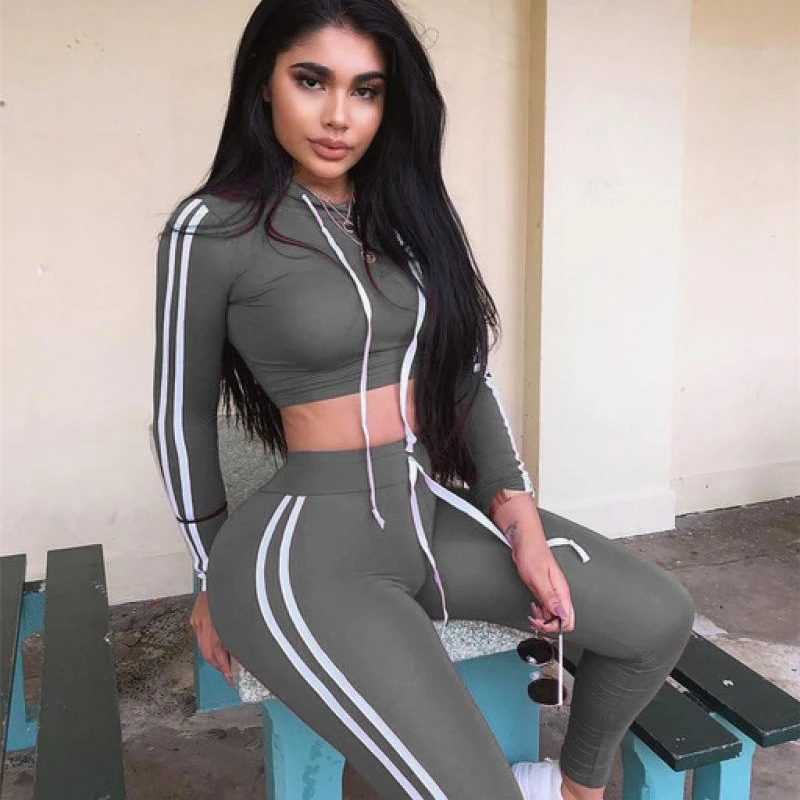 

Women's Elastic Hooded Drawstring Short Top and High Waist Pencil Pants Sets Fashion Casual Running Fitness 2 Piece Sports Suits