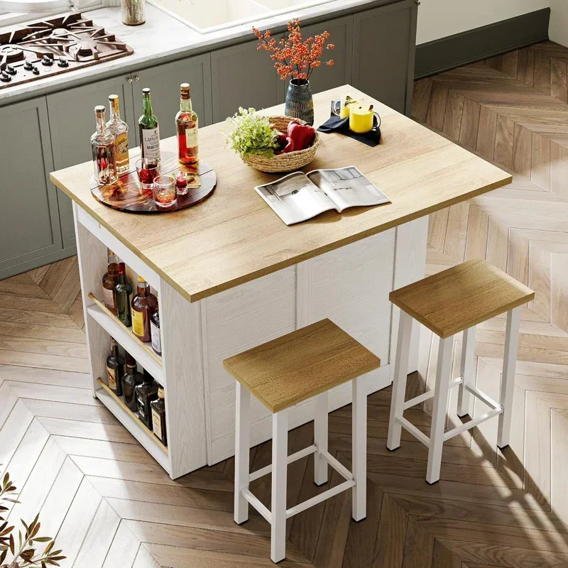 3-piece Kitchen Dining Table with Storage Cabinet and Drawers Equipped with 2 Chairs and A Table