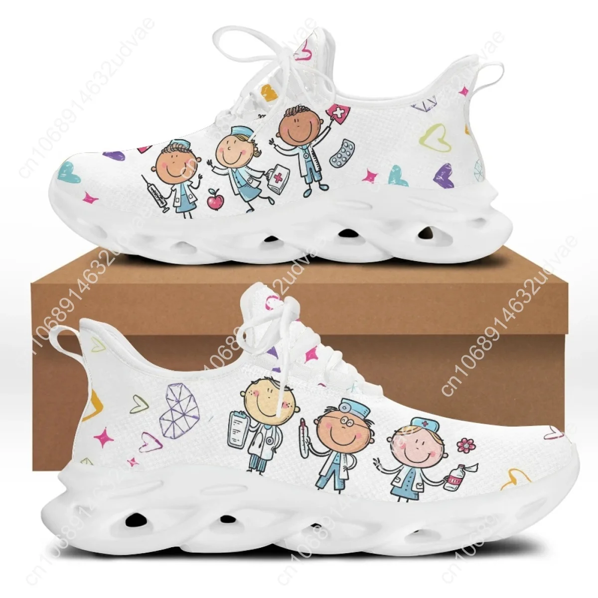 Cartoon Doctor Nurse Shoes for Women Female Flats Shoes Running Sneakers Light Mesh Ladies Footwear chaussure femme
