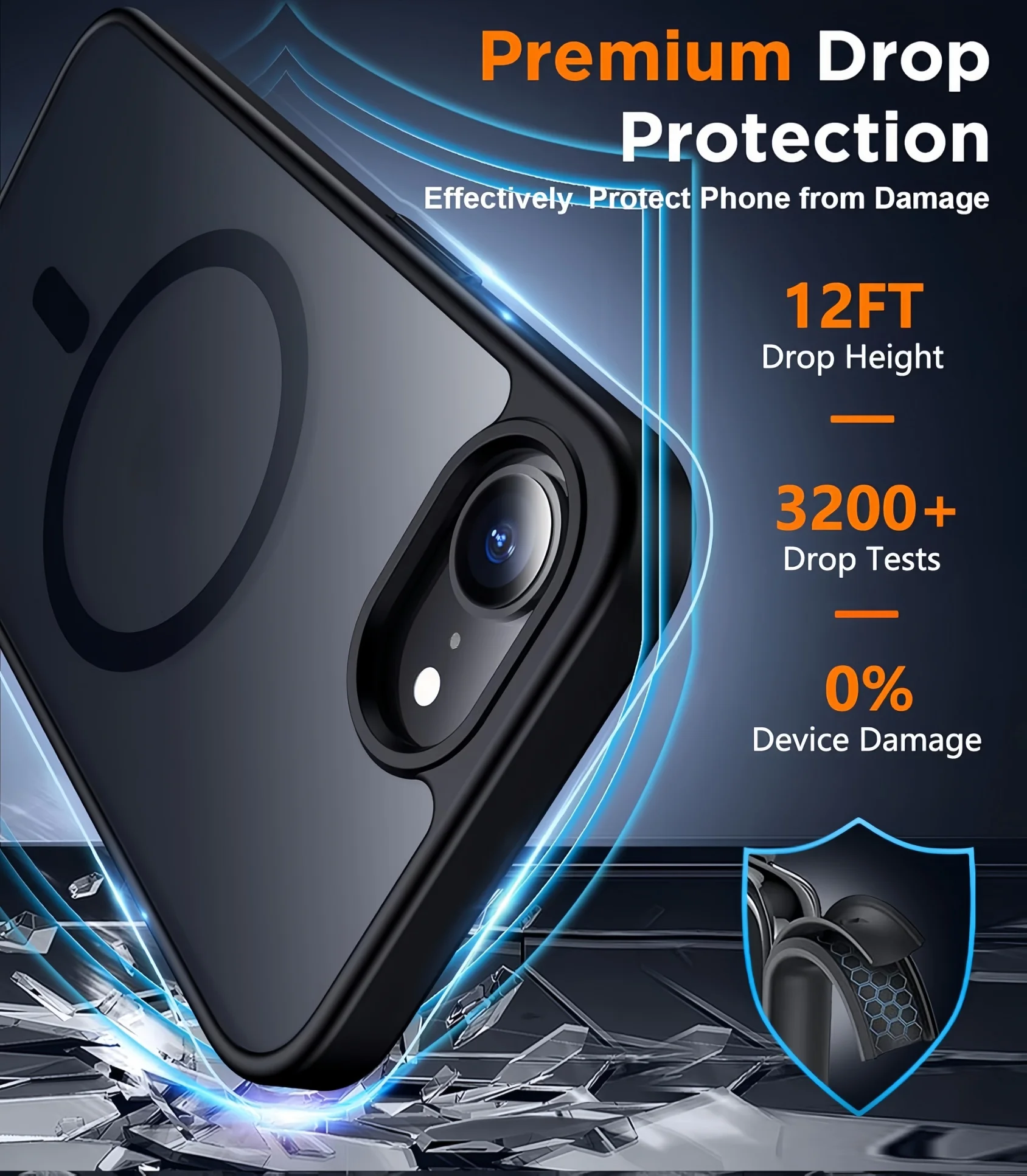 Magnetic Translucent Matte Phone Case with Tempered Glass Screen Protectors - Clear