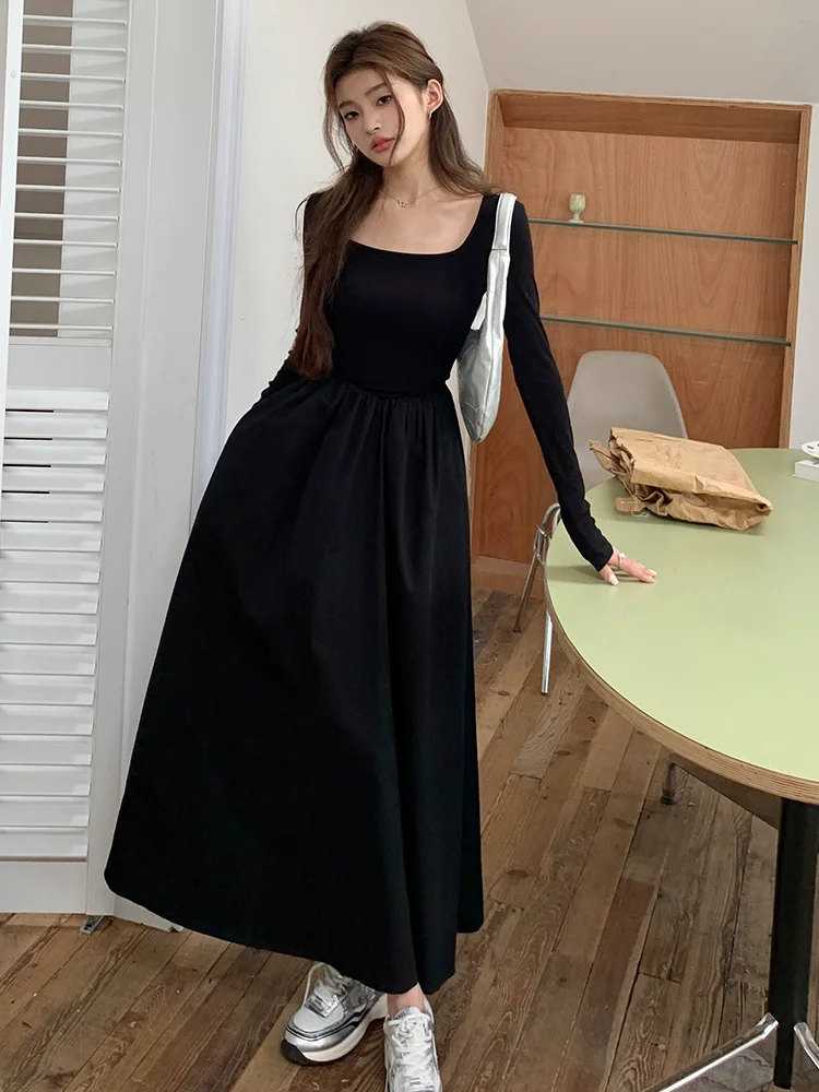 Women's Long-Sleeve Squareneck Midi Dress