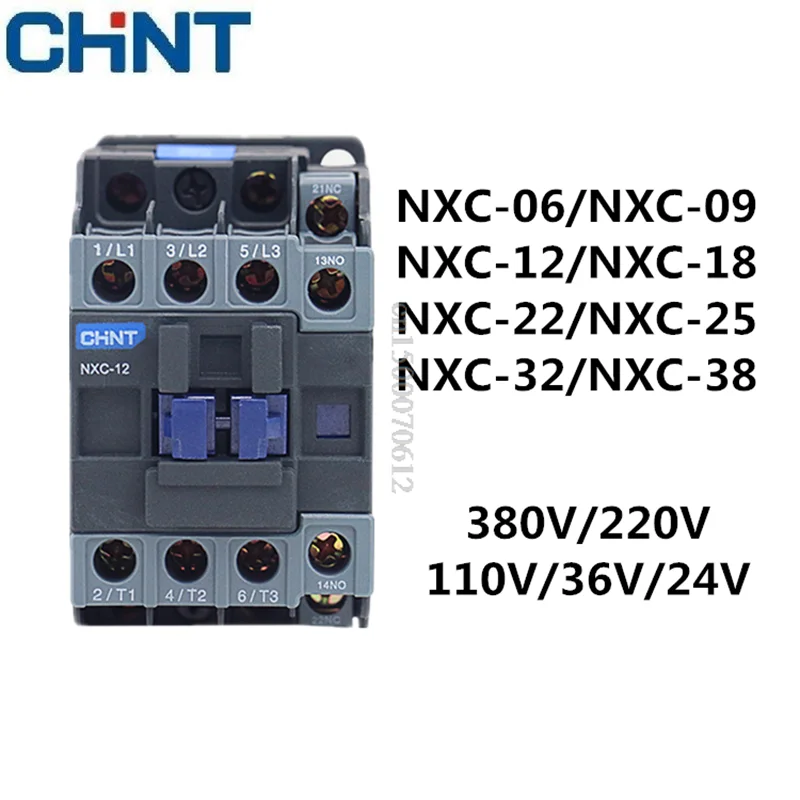 Chint Contator Magnético ac Nxc- 09 12 18 25 32 38 Cjx2 Lc1d Nxc ca 24v 36v 110v 220v 380v 9a 12a 18a 25a 32a