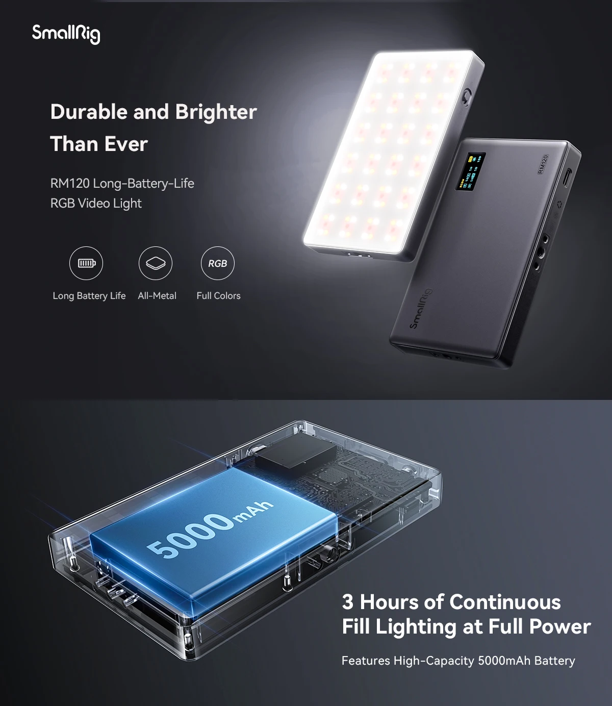RM120 Long-Battery-Life RGB Video Light Universal RGB Camera Light Portable Full