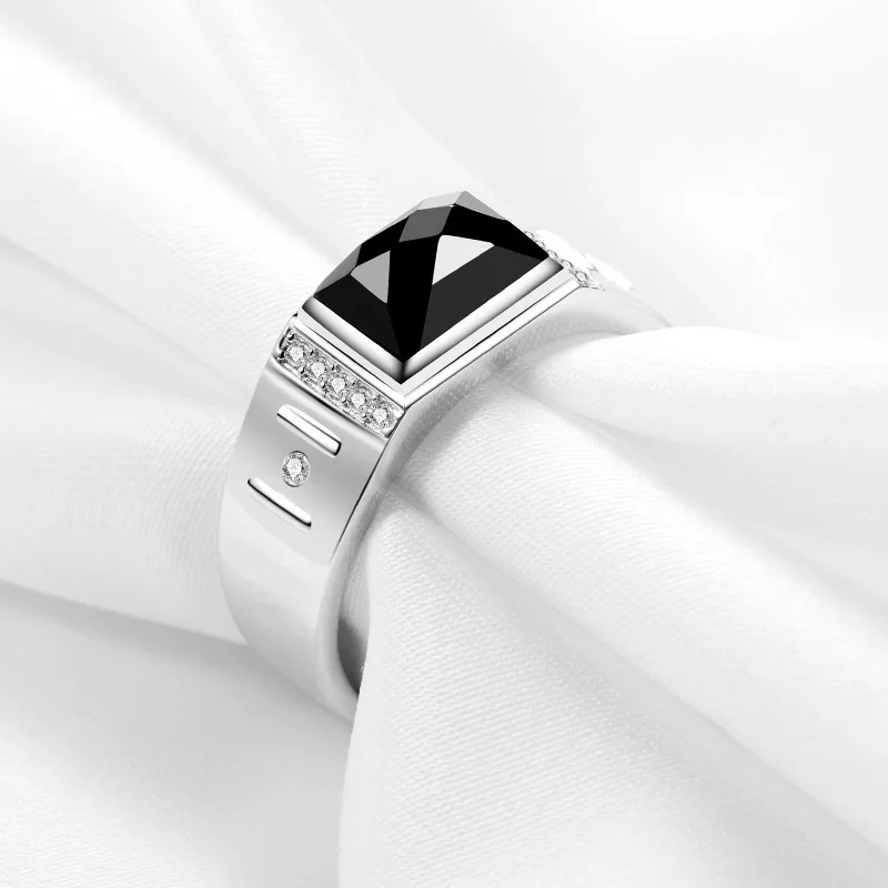 

TKJ Original 925 Sterling Silver Premium Black Rectangle Onyx Men's Ring Luxury Glamour Cocktail Party Jewellery Wholesale