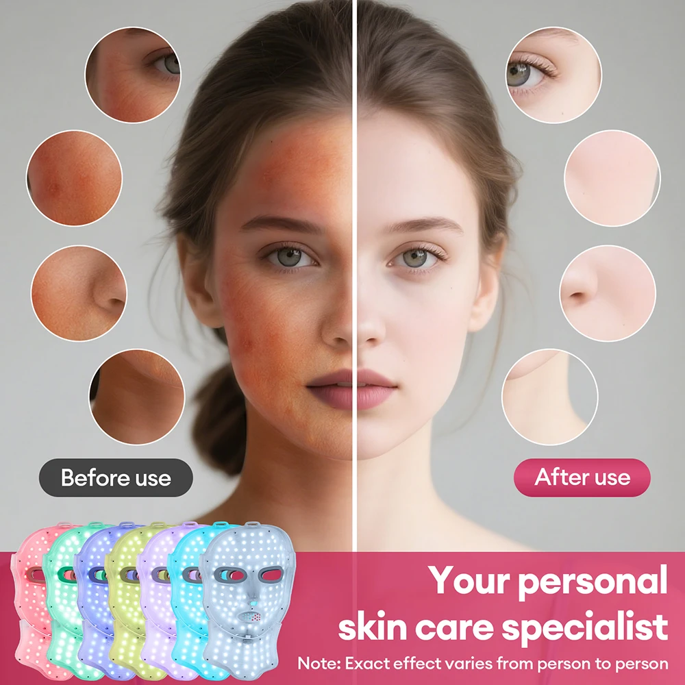 Wireless Face Neck Beauty LED Mask 7 Colors Photon Facial SPA Mask Red Light Skin Care Anti-Ance Repair Skin Brighten Skin Tone