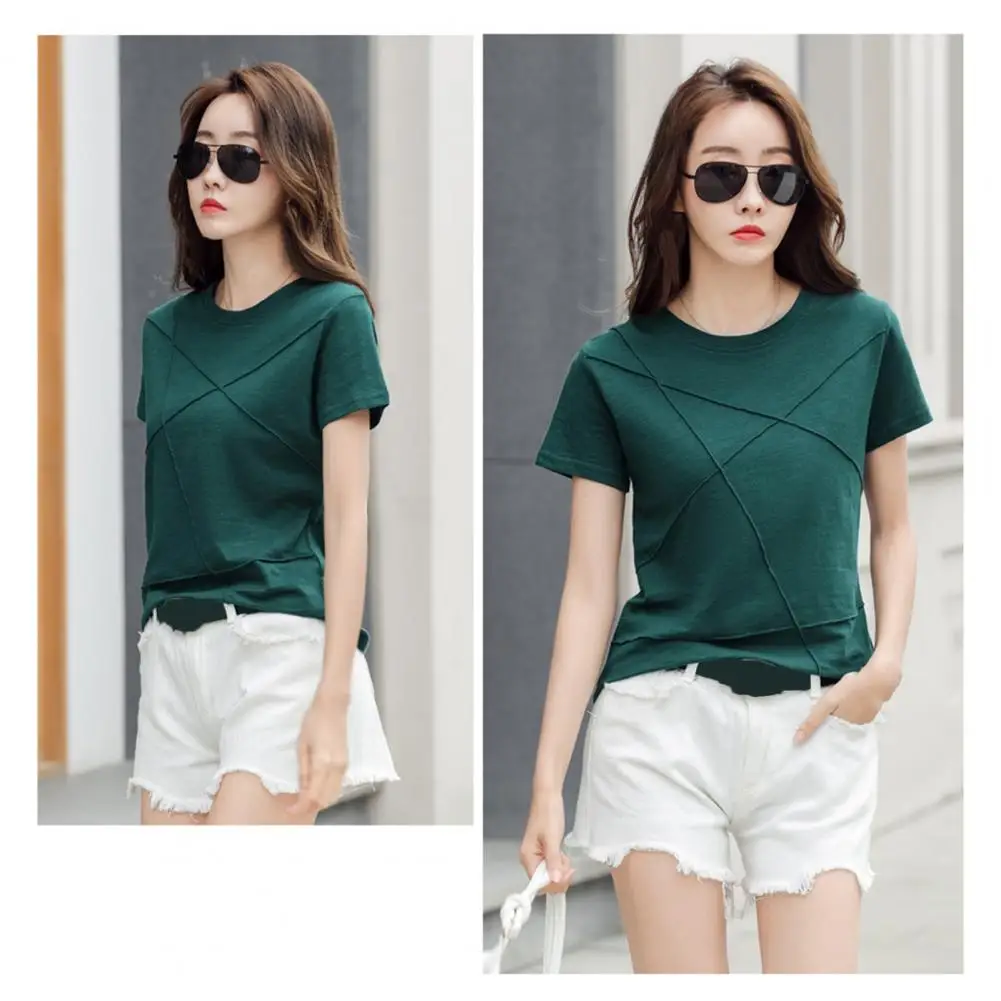 

Women T-shirt Trendy Moisture Wicking Crew Neck Summer Solid Color Loose Pullover Top Daily Garment Casual Tops Tee Shirt