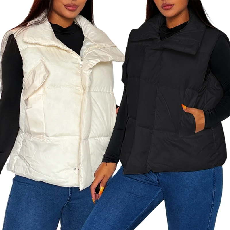 

Women's Hooded Crop Puffer Vest Lightweight Sleeveless Winter Warm Crop Vest Outerwear Puffer Vest Padded Gilet Pocket