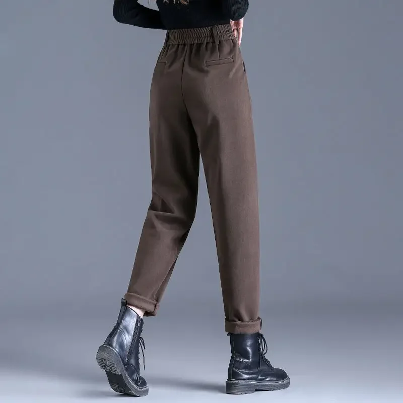 Pantaloni Haren a tubo dritto allentato sottile a vita alta tinta unita da donna autunno e inverno Pantaloni da donna da ufficio alla moda e casual 5