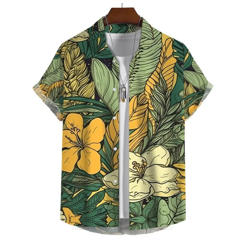 thumbnail image 1 of Camisas hawaianas con estampado floral 3D para hombre, blusa de manga corta con un solo pecho, blusas de playa para vacaciones, ropa Harajuku, 1 of 4