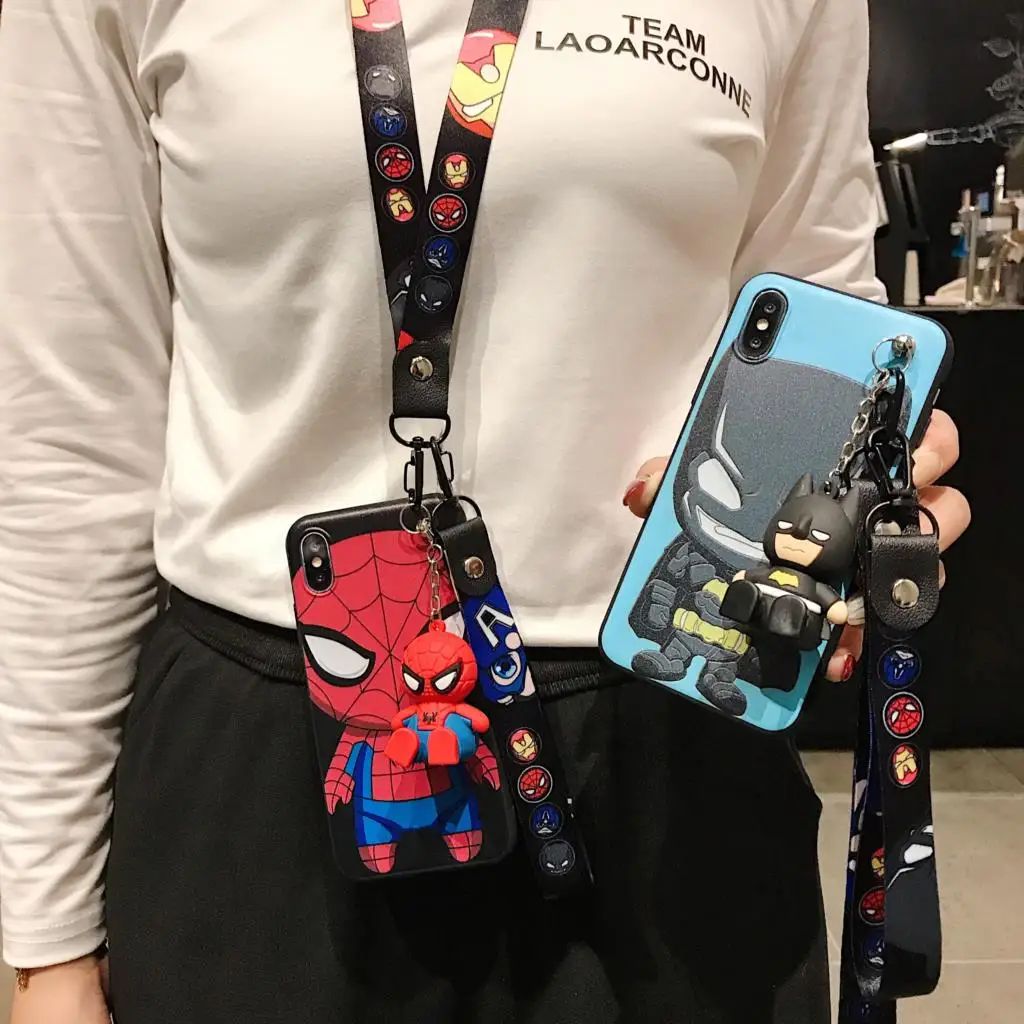 

For Xiaomi Redmi 8 9 9A 9T 9C 10 10A 11A 10C 12C A1 Note 7 8 9 9s 10 11 12 Pro Spiderman Phone Case With Holder Rope