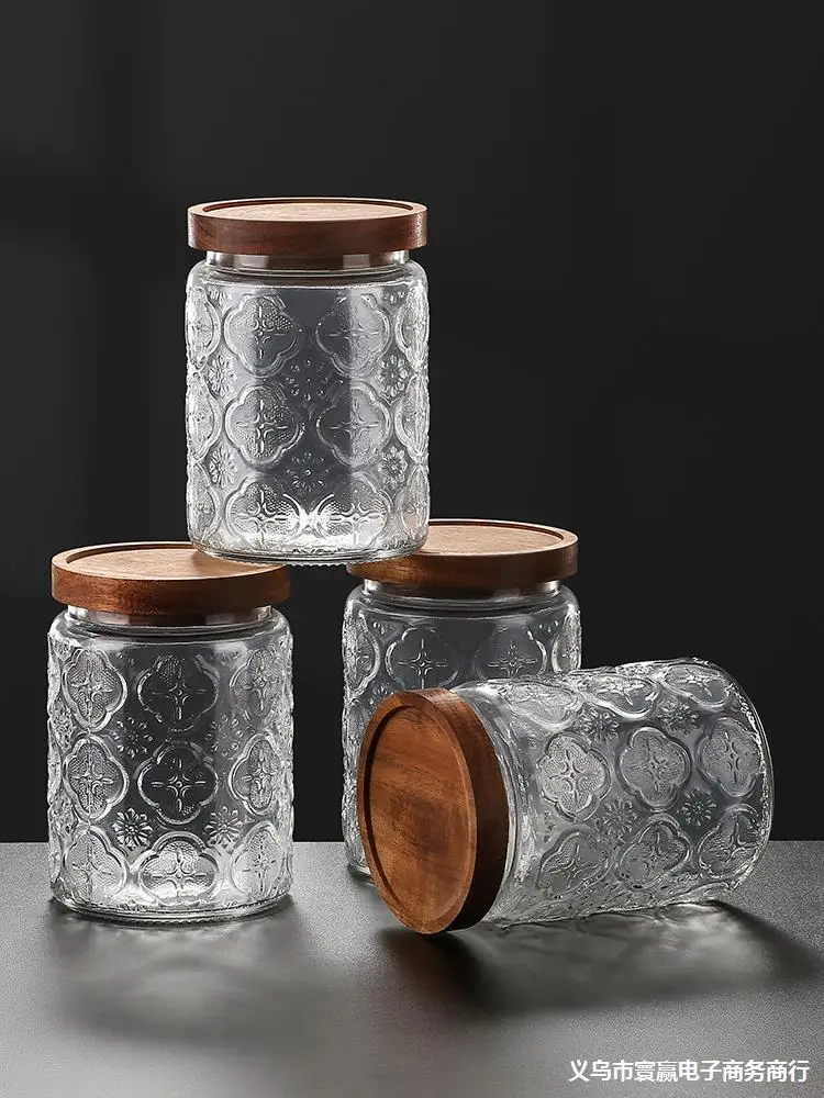 

Begonia flower glass jar sealed jar household storage jar coffee bean preservation jar