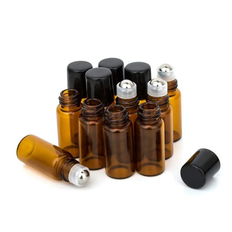 

3ml Roller Bottles 12Pack Amber Thick Glass Essential Oil Roller Bottles Stainless Steel Roller Ball with 2 Droppers