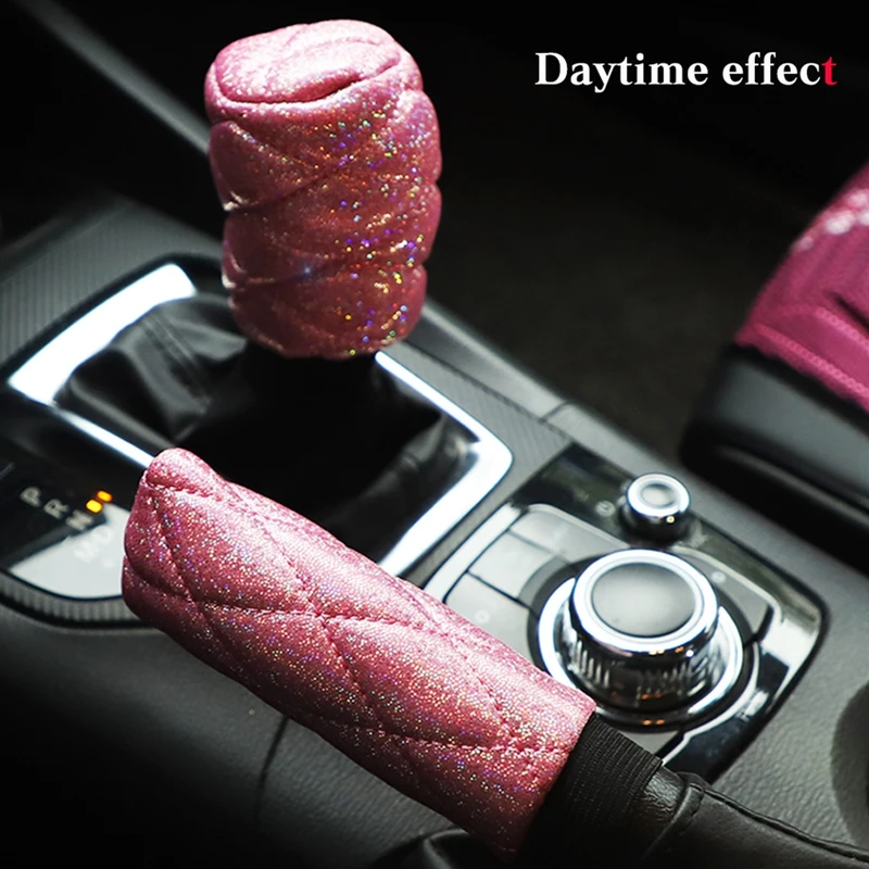 2pcsCarHandbrakeGripHandleCoversGearShiftKnobCoverRhinestones