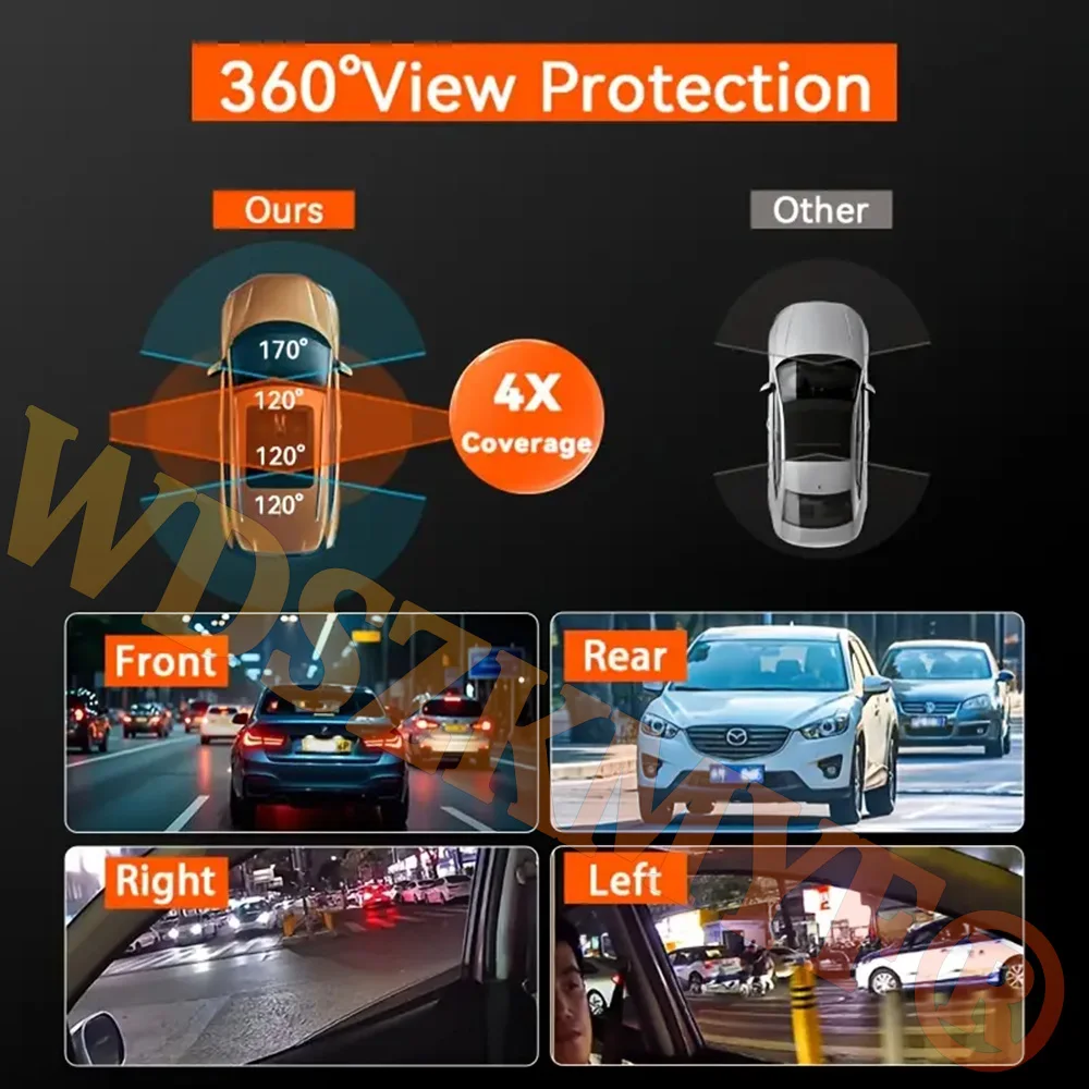 4 قنوات 360 ° سيارة داش كام مسجل فيديو 1080P سيارة DVR 3/4 عدسة أمامية داخل اختياري الرؤية الخلفية للرؤية الليلية الصندوق الأسود