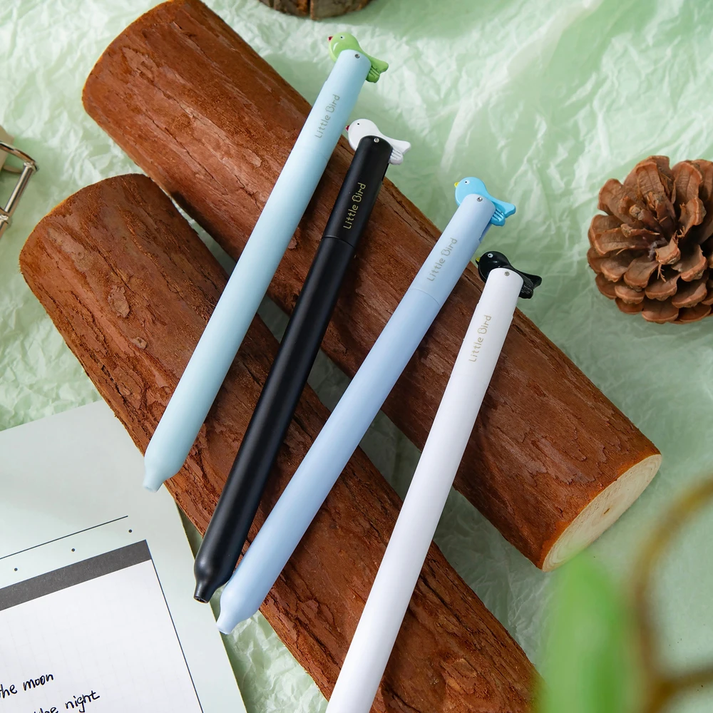 4 Pcs/Set Cute Bird Seesaw Design Gel Pens 0.5mm Black Quick-Drying Double Ball ST Tip Pen for Student Office Writing Stationery