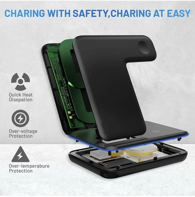 Station de charge rapide sans fil 3 en 1, support de chargeur 15W pour iPhone