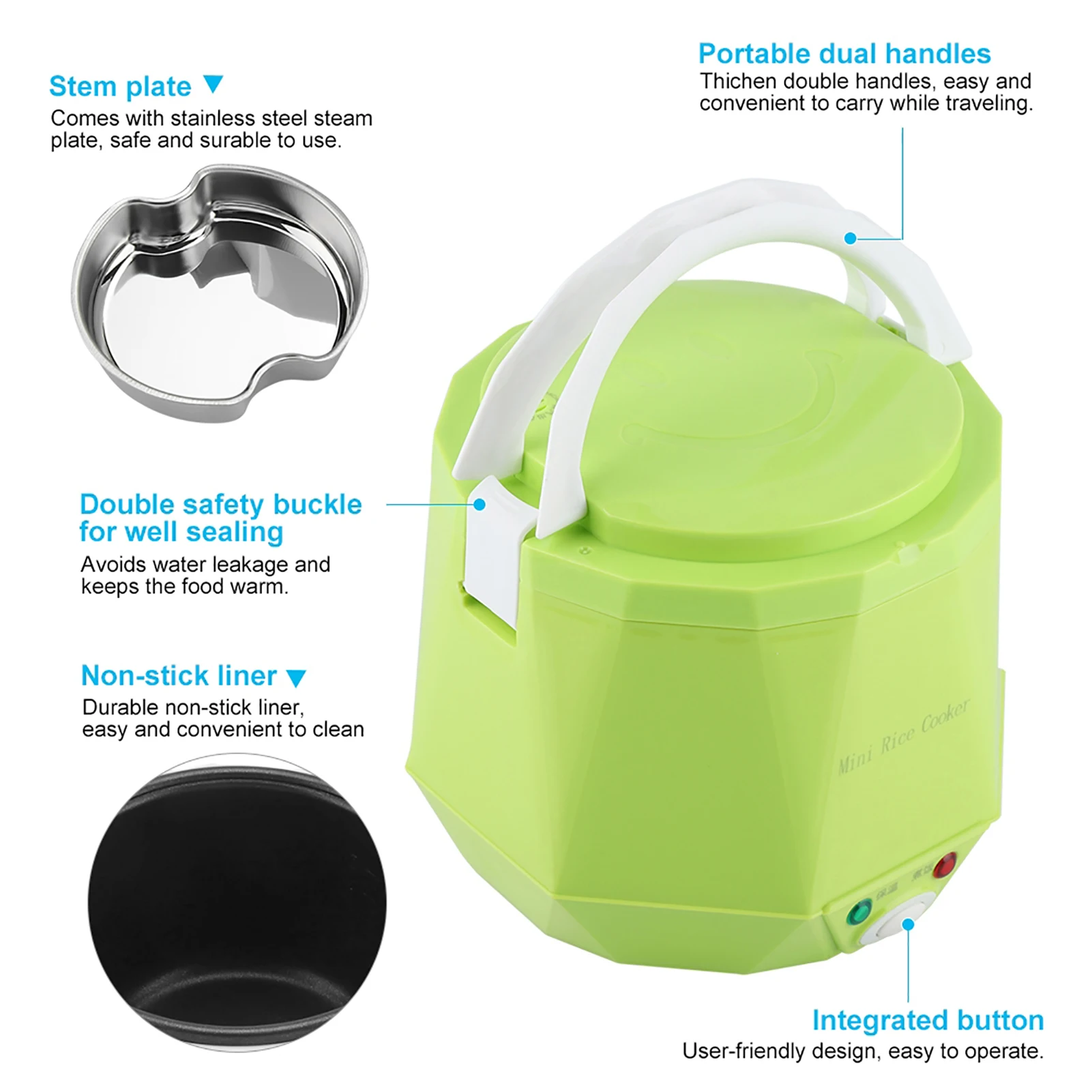 24V Electric Rice Cooker 1.6 L Portable Multifunctional Cookint Pot Food Steamer for Truck Electric Rice Cooker 140W 4