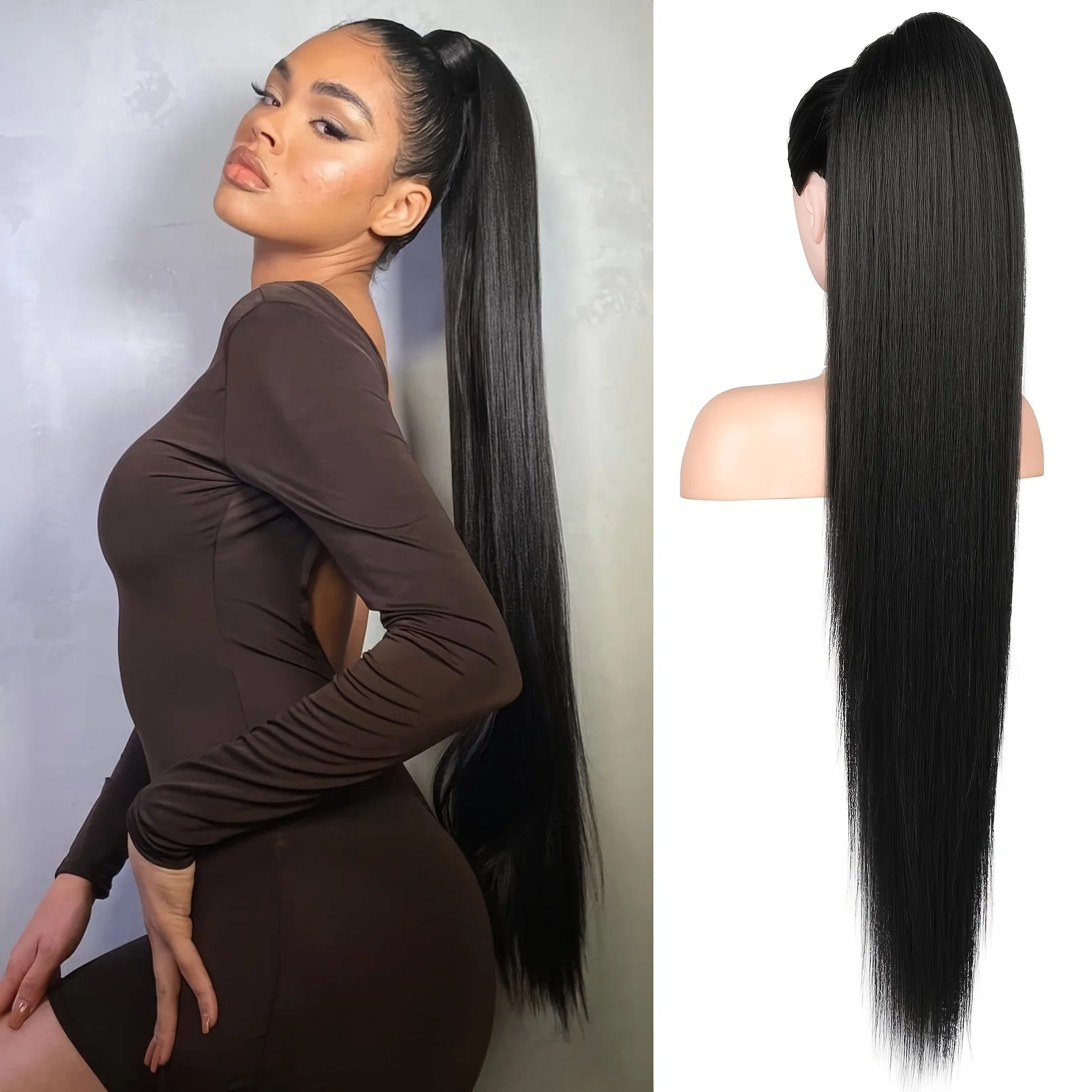 Clip in ponytail extensions 36 inch Long Ponytail Hair Extensions Drawstring Ponytail Synthetic Soft Clip-In Hair Extensions Women's
