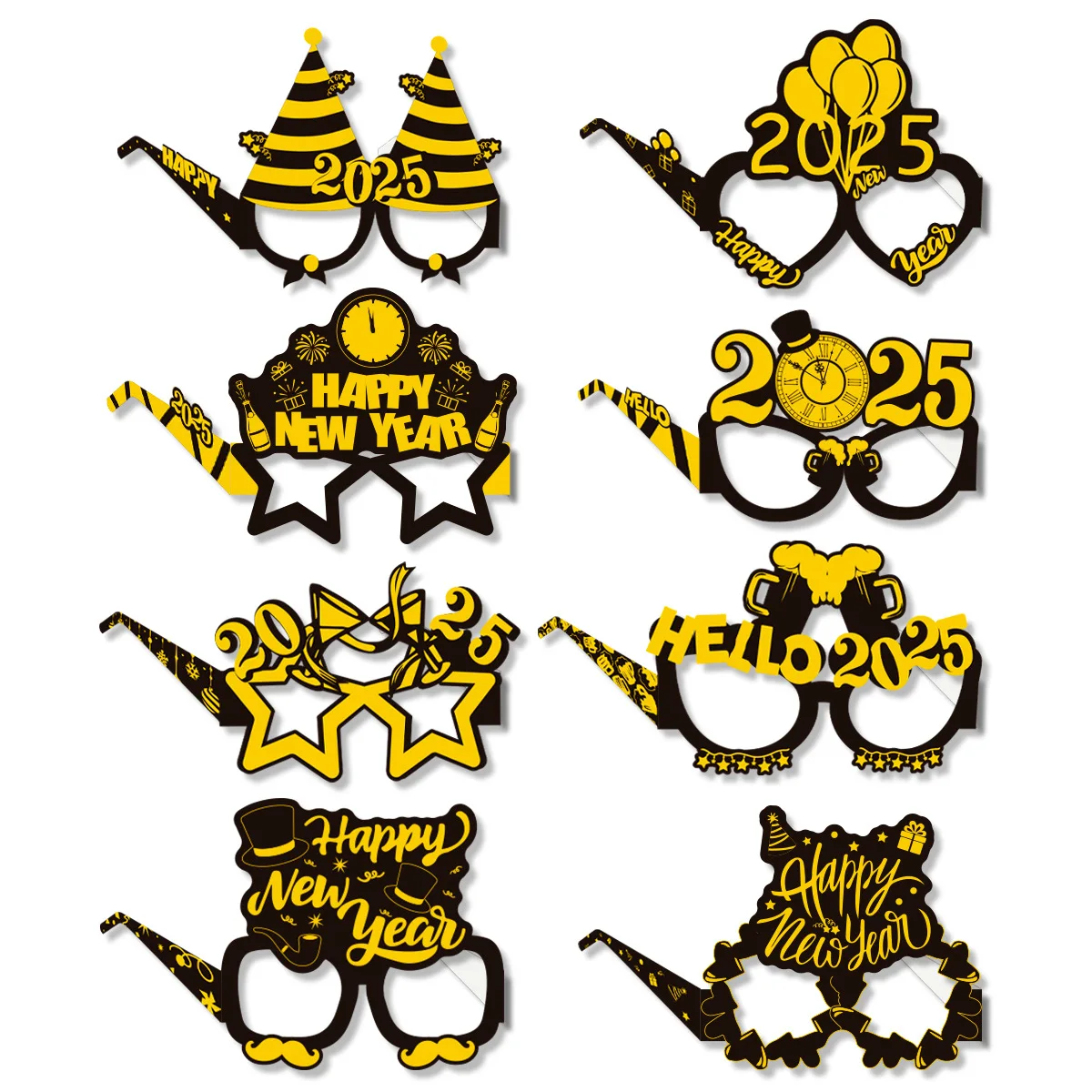 New Year's Party Weird Photo Props,Happy New Year Paper Glasses, Year's Eve Party Glasses Decoration,8pcs
