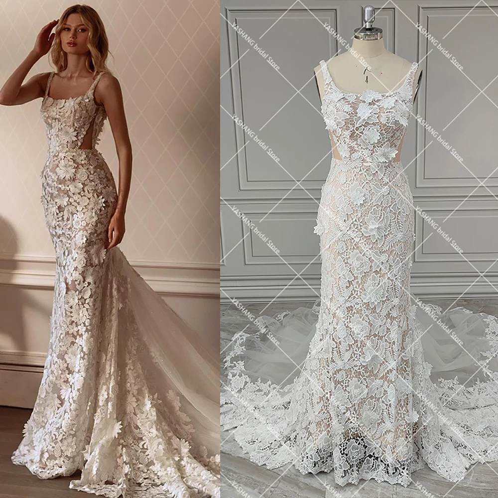 Vestido-de-novia-de-encaje-de-corte-sirena-con-cuello-cuadrado-y-Flare ...