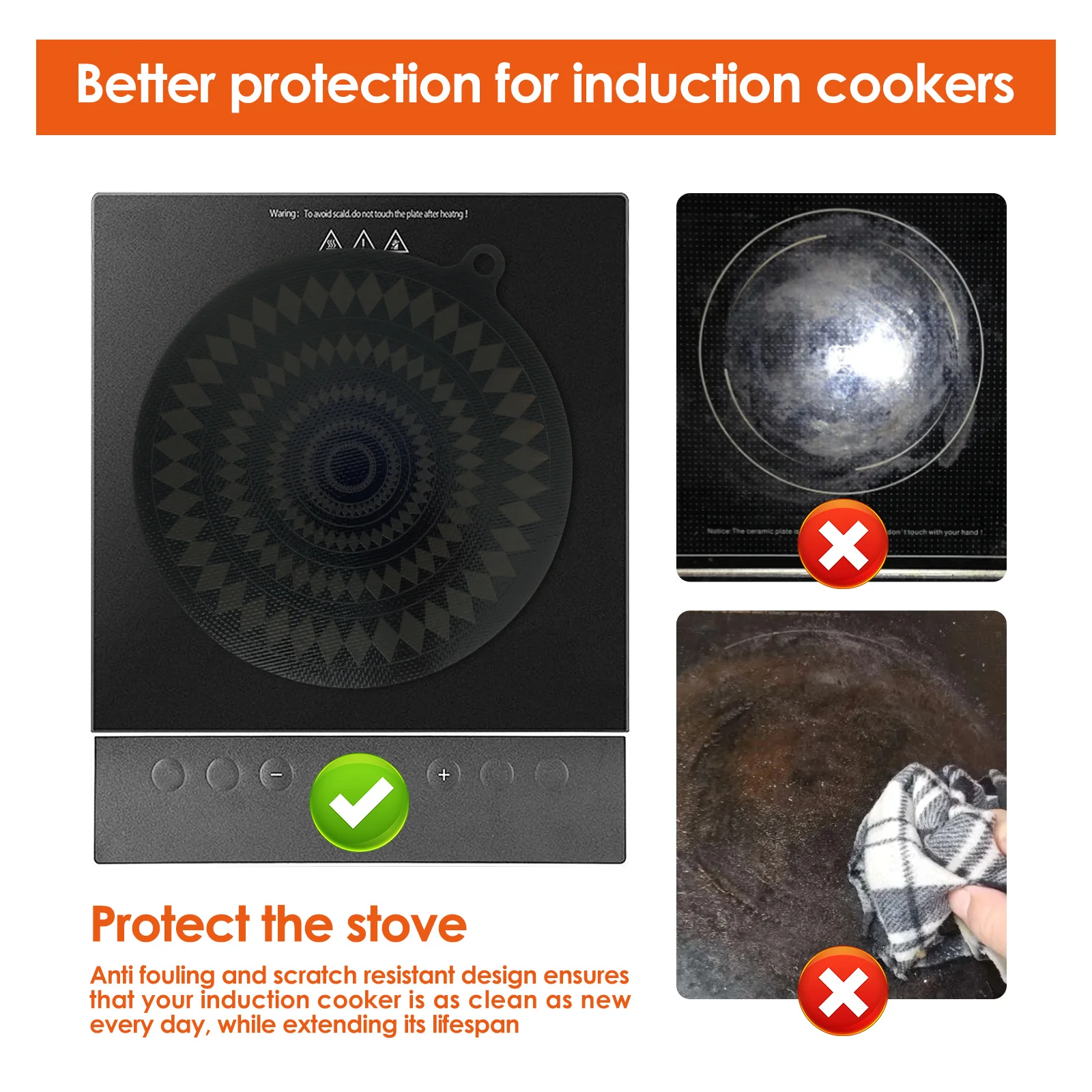 4PCS Induction Cooktop Mat Silicone Thermochromic Induction Cooktop Protective Cover Heat-resistant Cooktop Scratch Protector