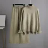 Women Knitwear Sets Long Sleeve with Buttons Turtleneck Side Slit Sweater Elastic Waist Wide Leg Pants Autumn Winter Outfits 2