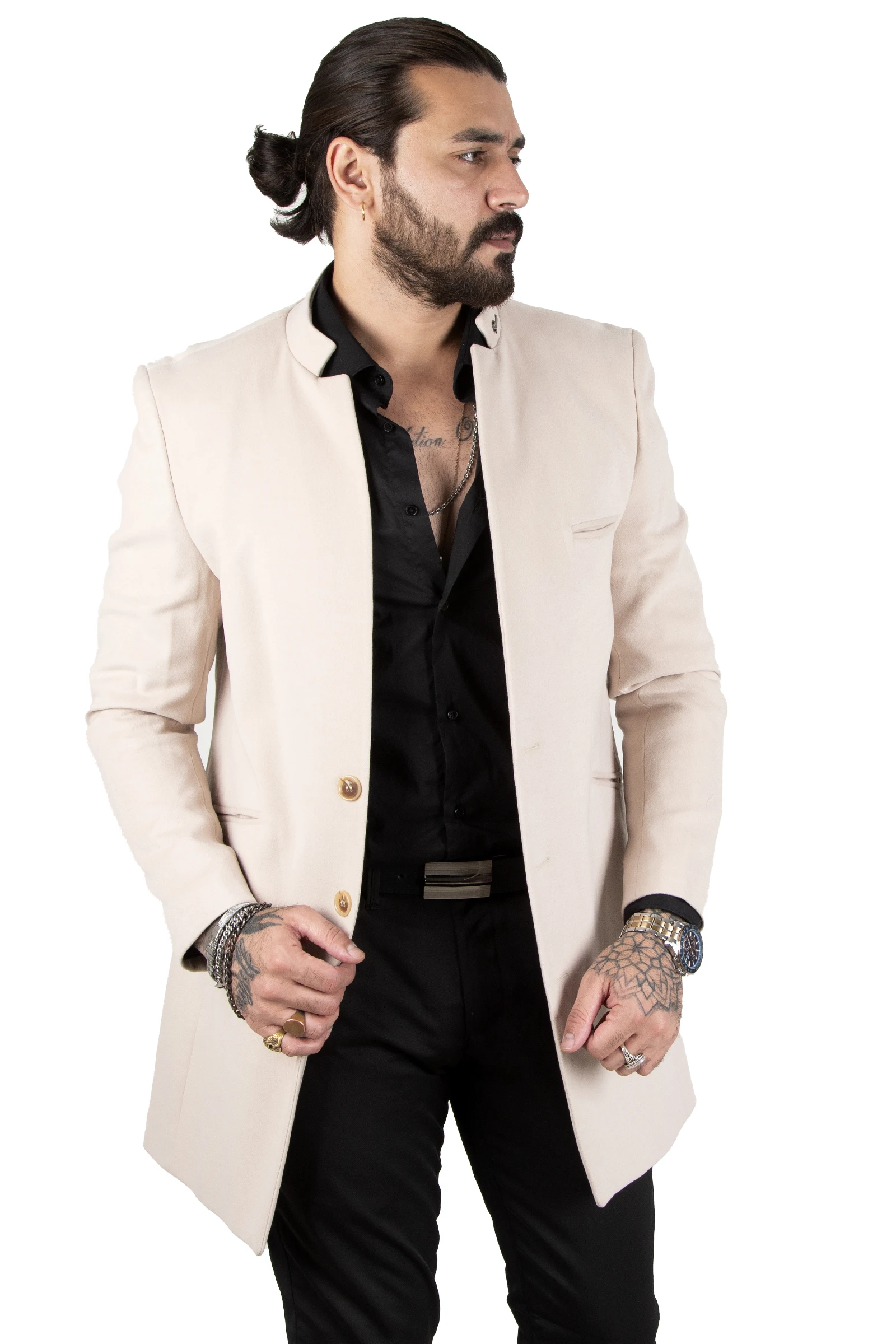 DeepSEA Three Pockets Crew Neck Sheer Collar Italian Cut Male Stamp Coat 2302189