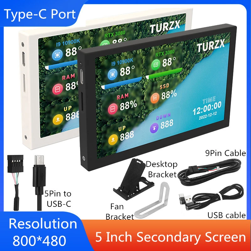 Ips Tipo-c Secundário Tela Computador Lcd Monitor Display Usb Dinâmico Sub-tela Suporte Vertical Livremente Aida64