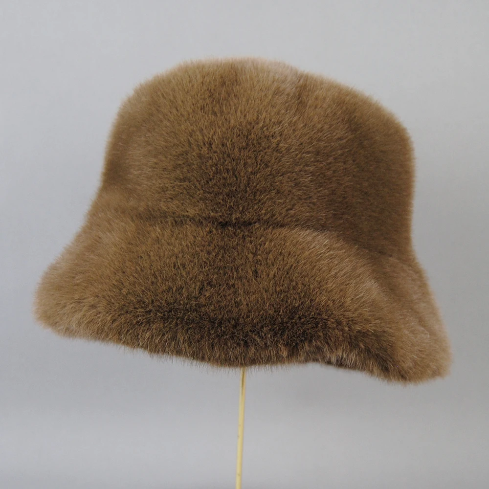 New Women Winter Luxury Knitted Faux Mink Fur Bomber Hat Warm Faux Fur Cap Girls Quality Soft Faux Mink Fur Hats 4