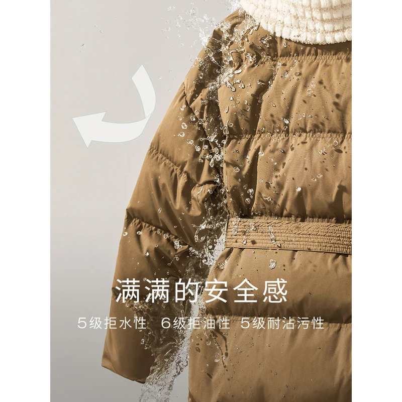 INMAN Women Down Jacket Winter Long Sleeve Plush Lapel White Duck Down Coat Adjustable Waistband Coffee Green Blue Outwear