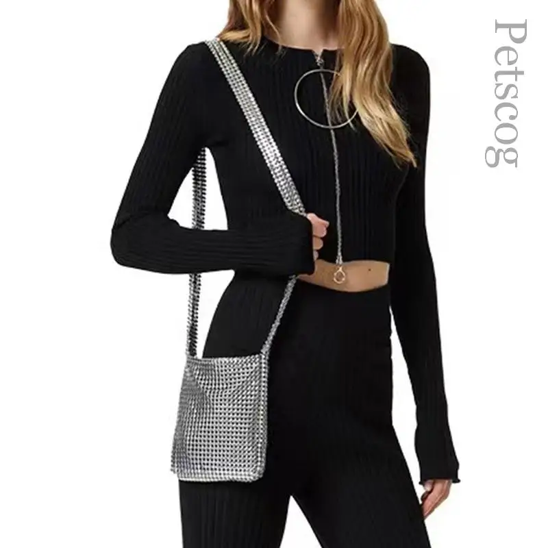 

Модные металлические сетчатые сумки через плечо для женщин, дизайнерская блестящая сумка через плечо, металлическая сумка-мессенджер, маленькая сумка-тоут, женская сумка 2023