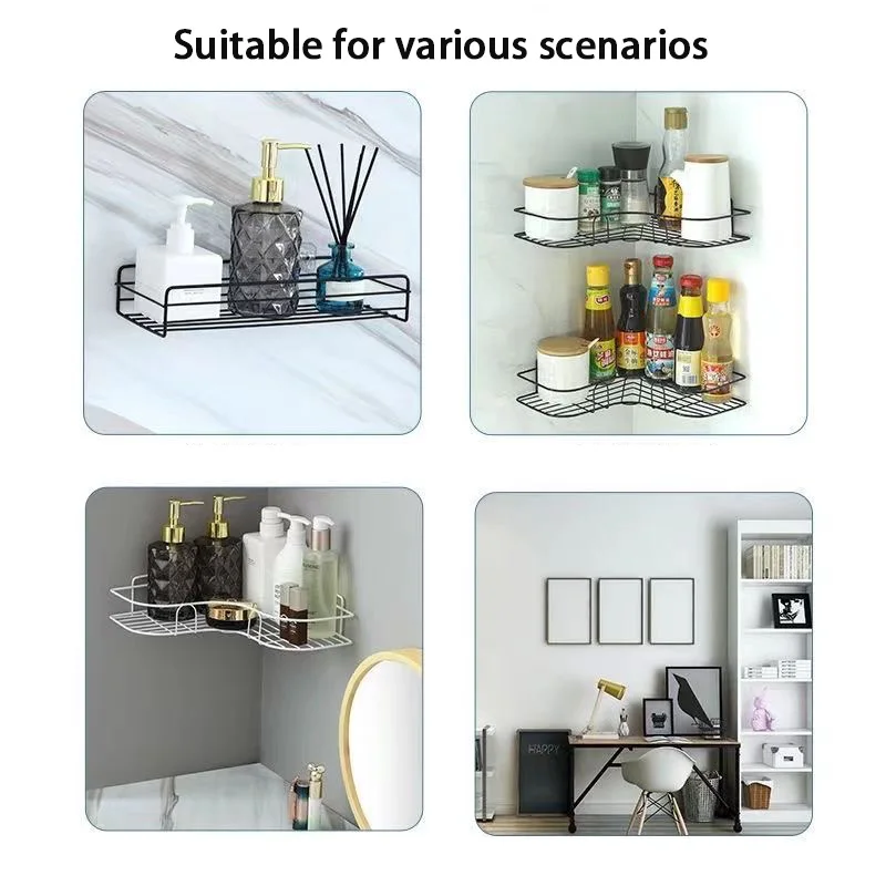 Bathroom Shelf Wall Mounted Corner Storage Shelves Shampoo Holder Iron Shower Drain Basket Bathroom Accessories Organizer 4