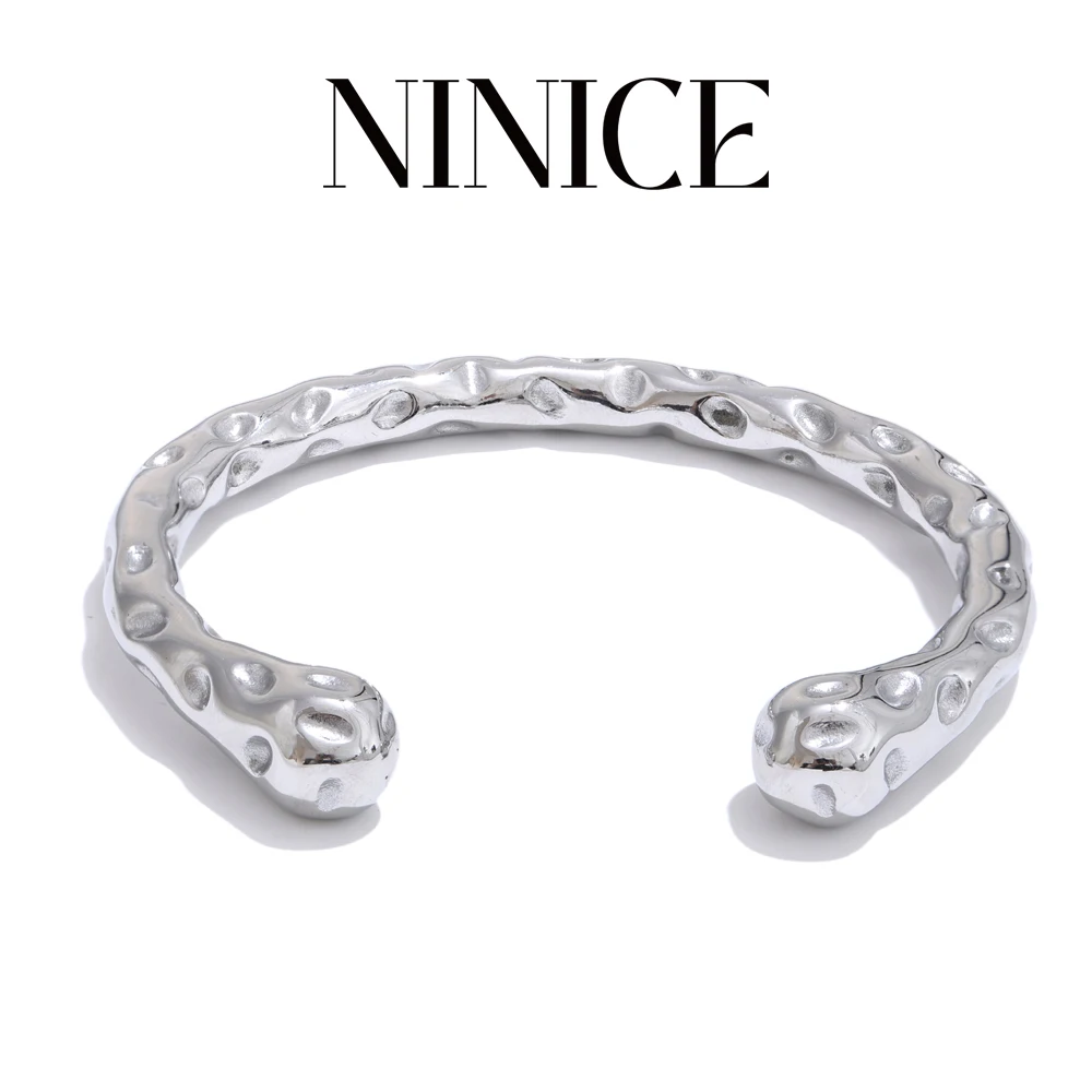NiNice 316L Stainless Steel Metal Hammer Geometric Open Bangle Bracelet Water Resistant Fashion Daily Jewelry Wholesale