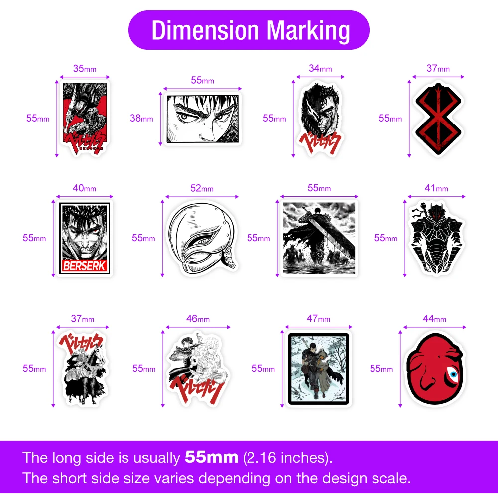 Anime Decorative Stickers Comics Berserk Guts Dark Fantasy DIY Gift Waterproof Decal Laptop Phone Scrapbook Luggage Bottles