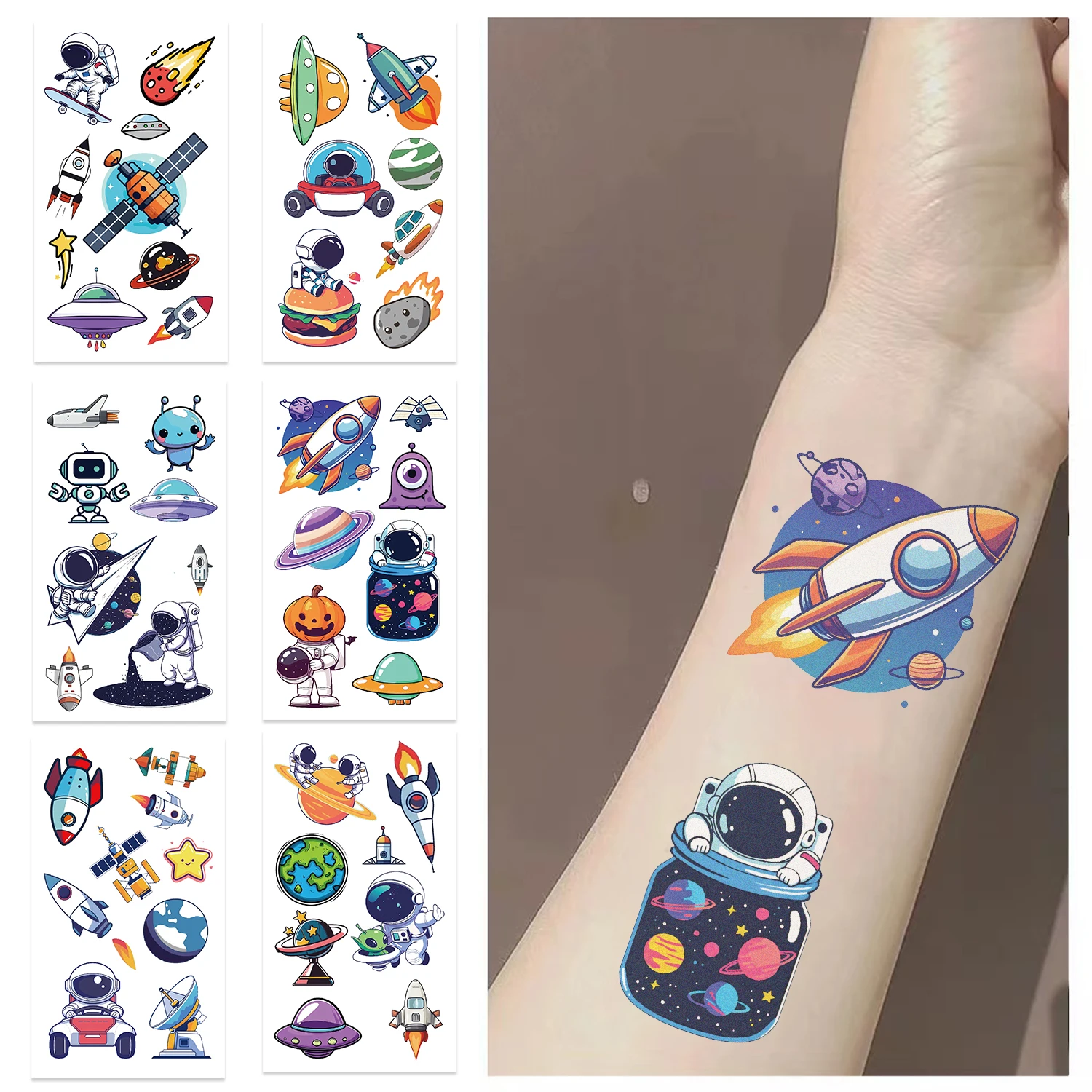 Space Planets Luminous Tattoos Stickers 10 Sheets/Set Glow In The Dark Fake Tattoos Temporary Tattoo Outerspace Party Favors tattoo sticker temporary tattoos