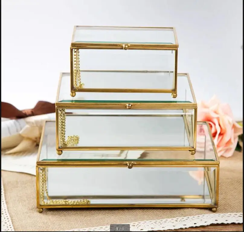 Nordic style Home Dressing table organization Glass jewelry storage box Retro decoration display Transparent