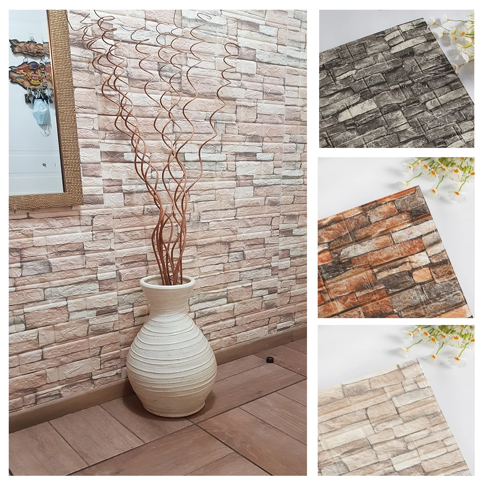 10PCS Self-adhesive 3D Foam Wallpaper Brick Wall Panel Waterproof Living Room Bedroom Brick Paper DIY Wall Sticker Decoration