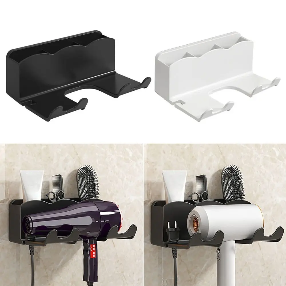 1Pc Black/White Hair Dryer Holder Wall-Mounted Strong Load-bearing Sorting Bracket Multifunctional Plastic Bathroom Organizer
