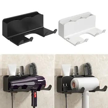 Porta asciugacapelli nero/bianco Staffa di smistamento a forte carico montata a parete Organizzatore da bagno in plastica multifunzionale 1
