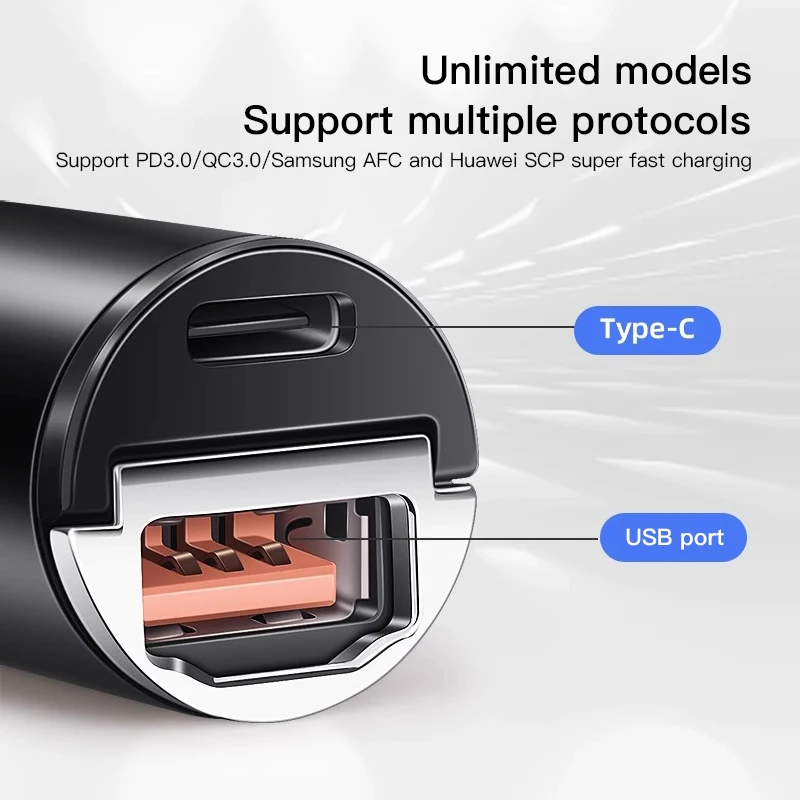 USB Type-C Fast Charging Car Charger with Hidden Convert Plug